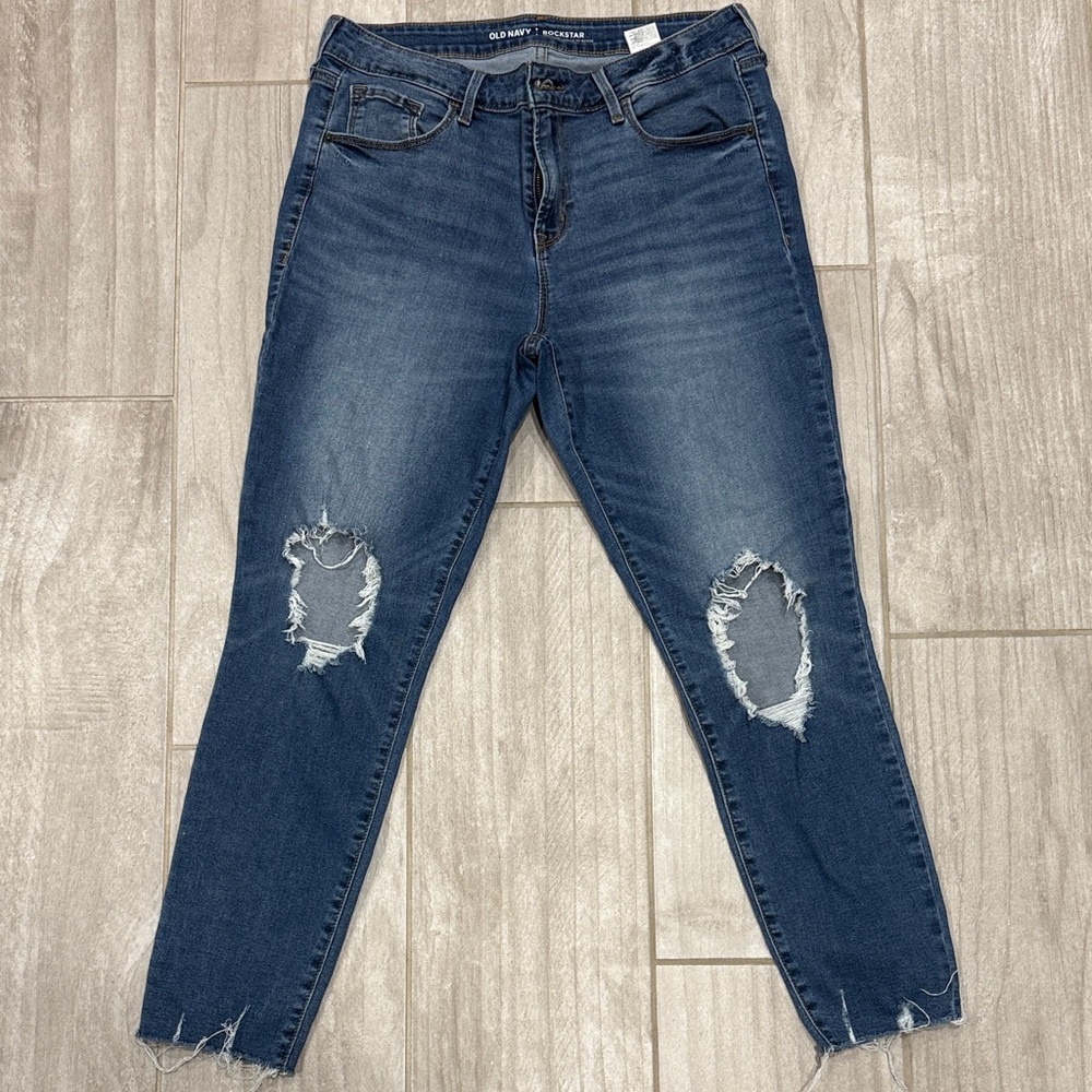 Old Navy Dark Blue Distressed Women's Jeans